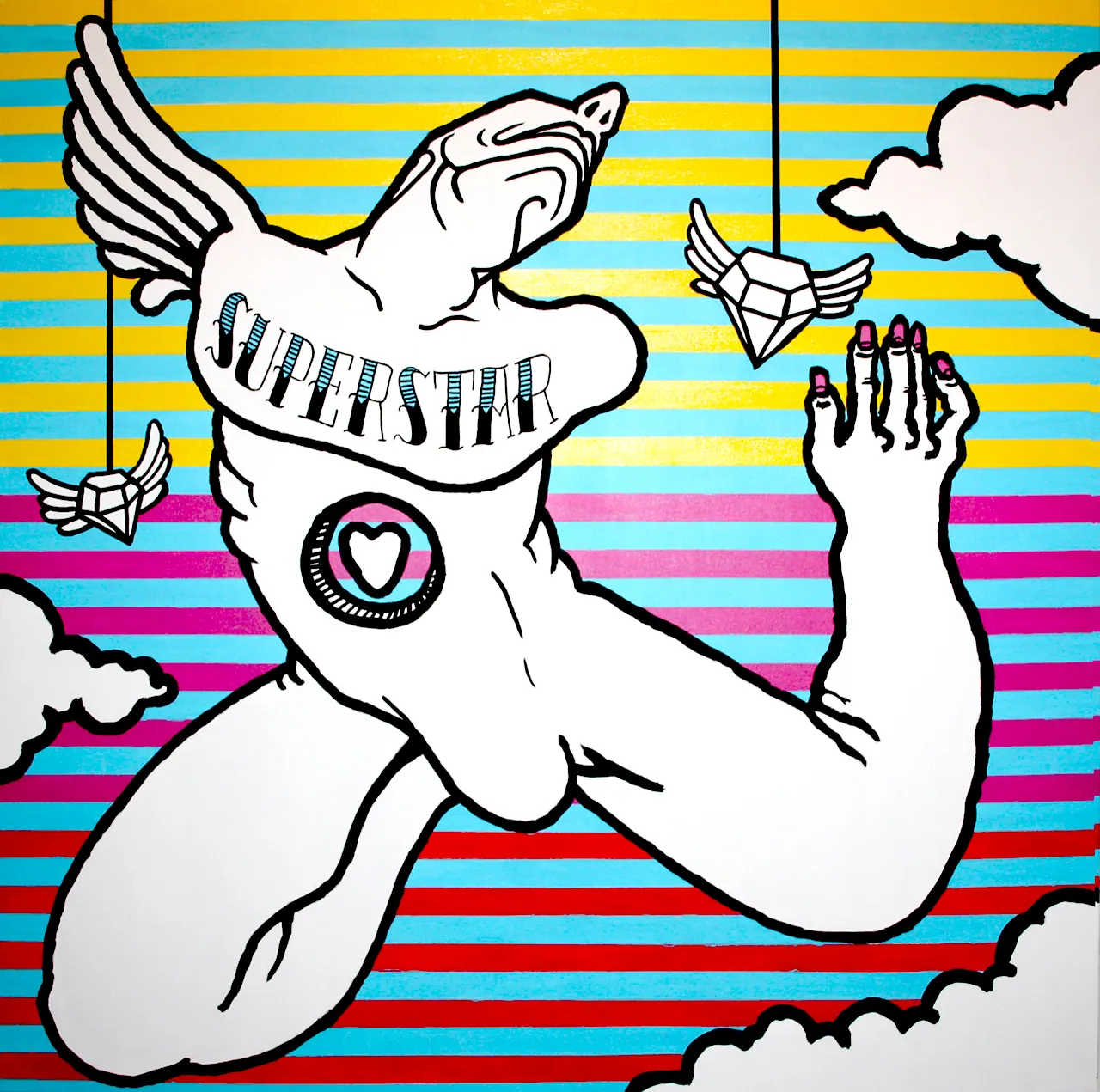 Wild superstar, 2012 - 100 x 100 cm - Acrílica e marcador permanente sobre tela  | Obra finalista no projeto Keep Walking Brazil + Madonna de Johnnie Walker e MIS - Museu da Imagem e do Som