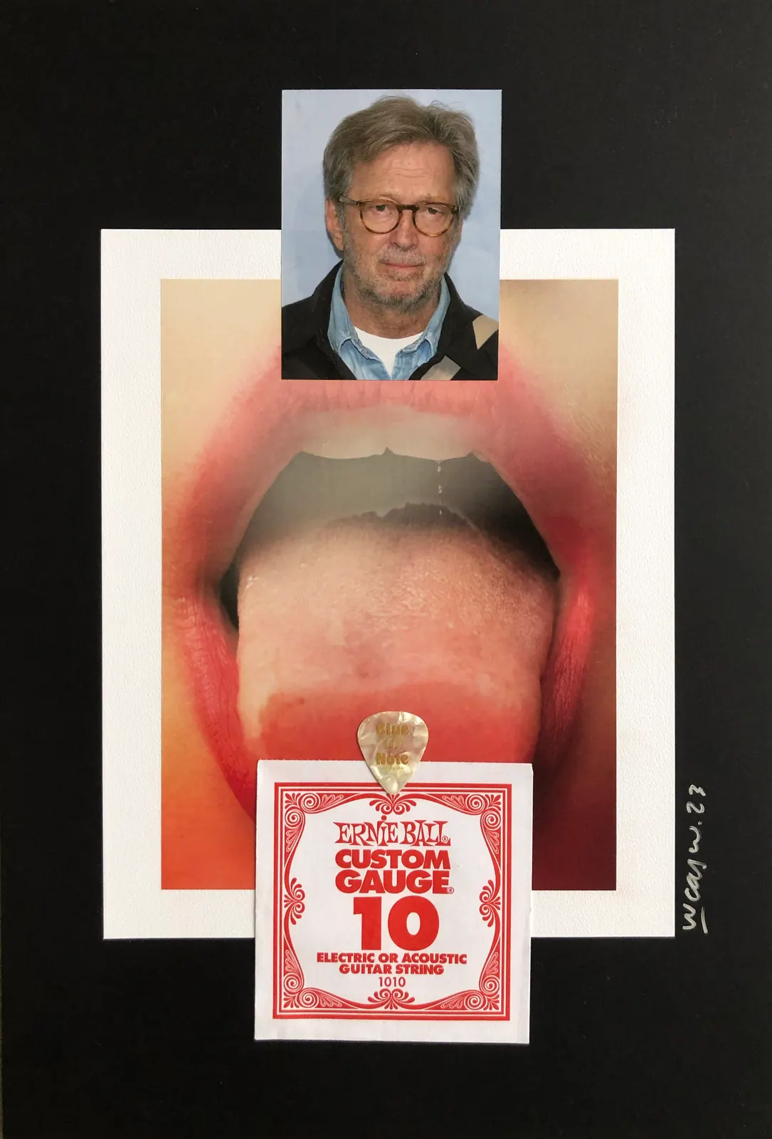 Slowhand, 2023 - 50 x 70 cm - Recortes de revista, embalagem de corda de guitarra e palheta sobre papel