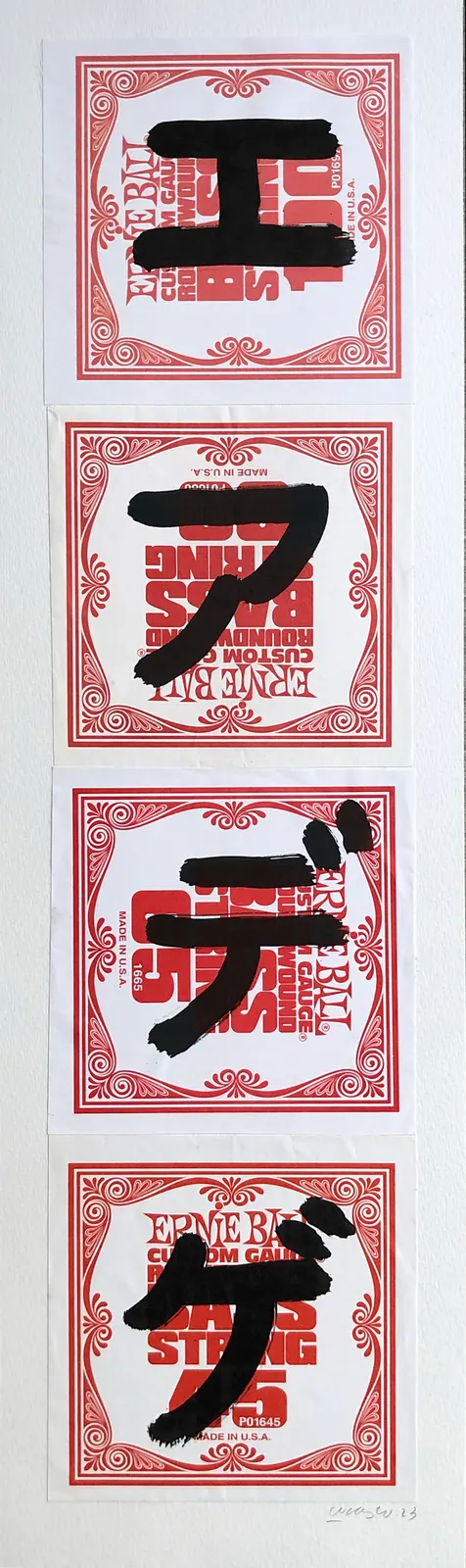エアデゲ (EADG), 2023 - 50 x 70 cm - Nanquim sobre envelopes de cordas para contrabaixo